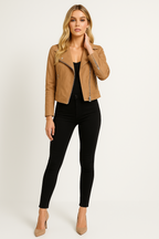 Marke Damen Bikerjacke Kunstleder Reißverschluss — Main Image