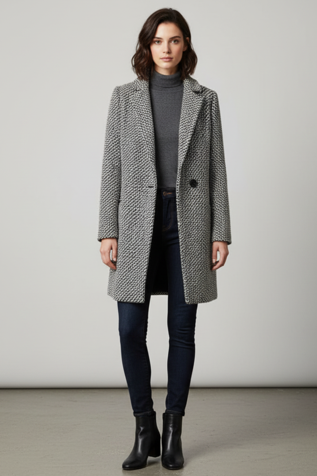 Damen Wintermantel aus Wollmischung Einreihiger Eleganter Langmantel