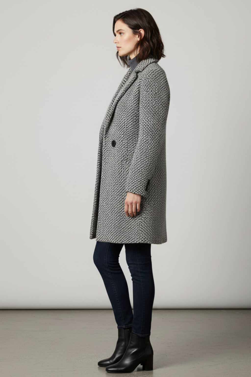 Damen Wintermantel aus Wollmischung Einreihiger Eleganter Langmantel