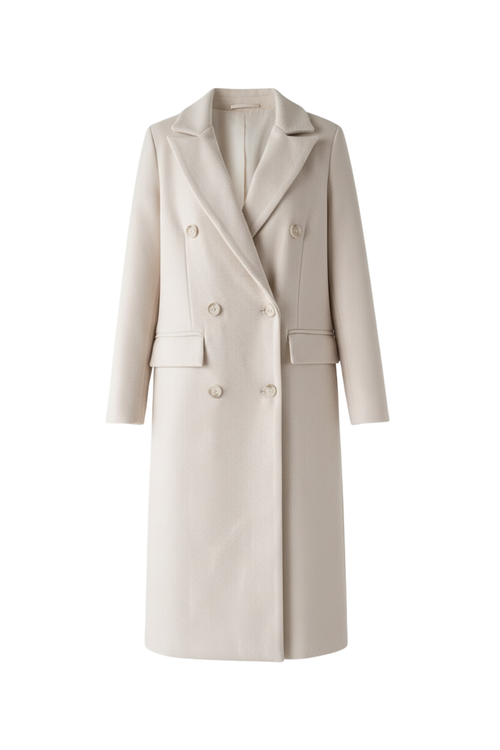 Marke Damen-Wollmantel Doppelt Geknöpft, Mittellang, Beige, Schwarz, Camel — Main Image