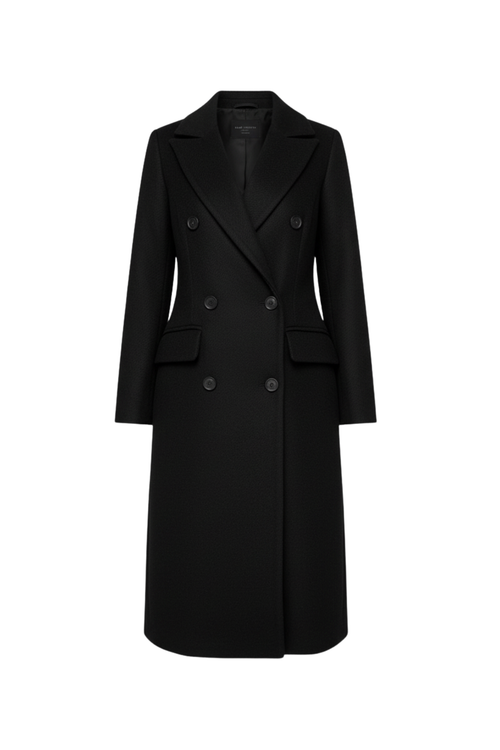 Marke Damen-Wollmantel Doppelt Geknöpft, Mittellang, Beige, Schwarz, Camel — Image 2