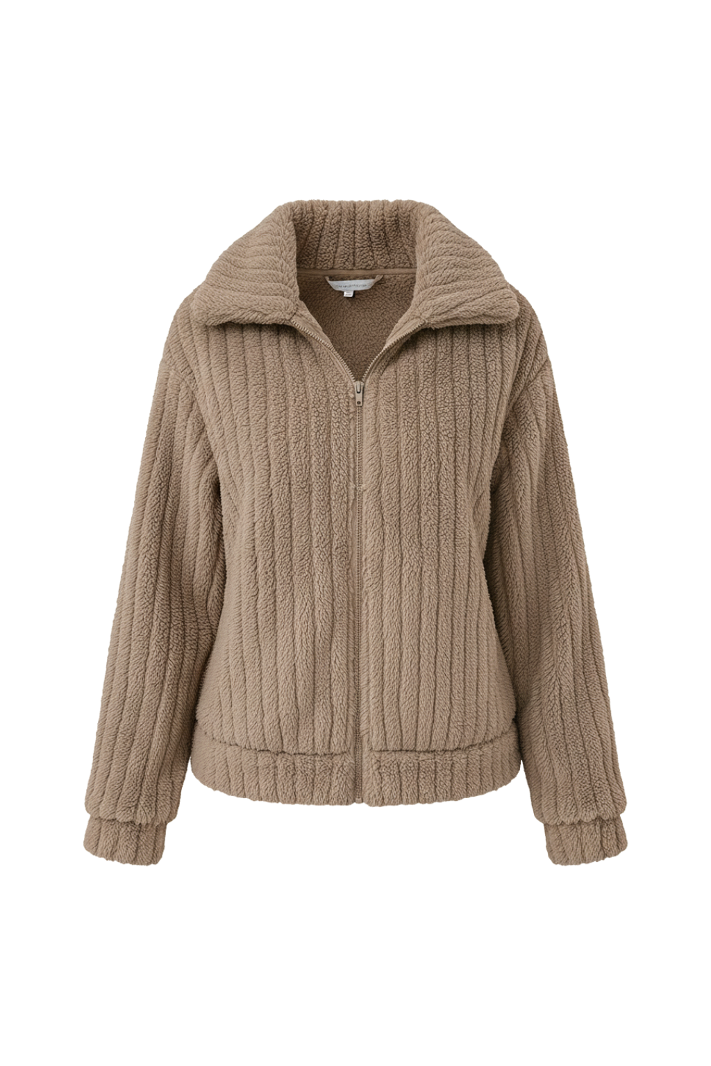 Marke Damen-Strickjacke mit Reißverschluss, gerippt, beige — Image 5