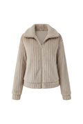 Marke Damen-Strickjacke mit Reißverschluss, gerippt, beige — Main Image