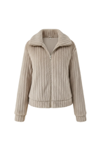 Marke Damen-Strickjacke mit Reißverschluss, gerippt, beige — Main Image