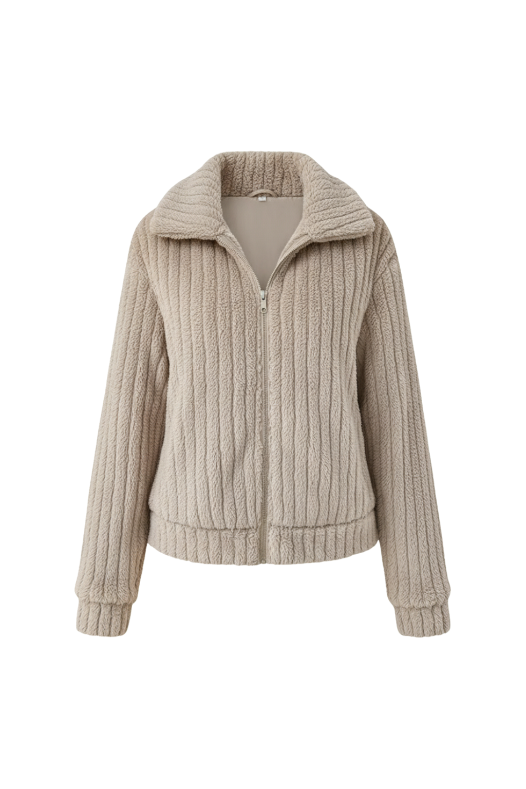 Marke Damen-Strickjacke mit Reißverschluss, gerippt, beige — Main Image