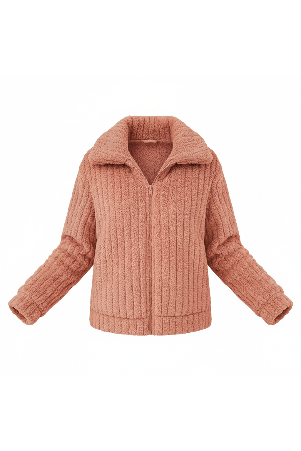 Marke Damen-Strickjacke mit Reißverschluss, gerippt, beige — Image 4