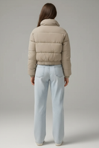 Damen Cropped Pufferjacke Warme Wattierte Kurze Winterjacke