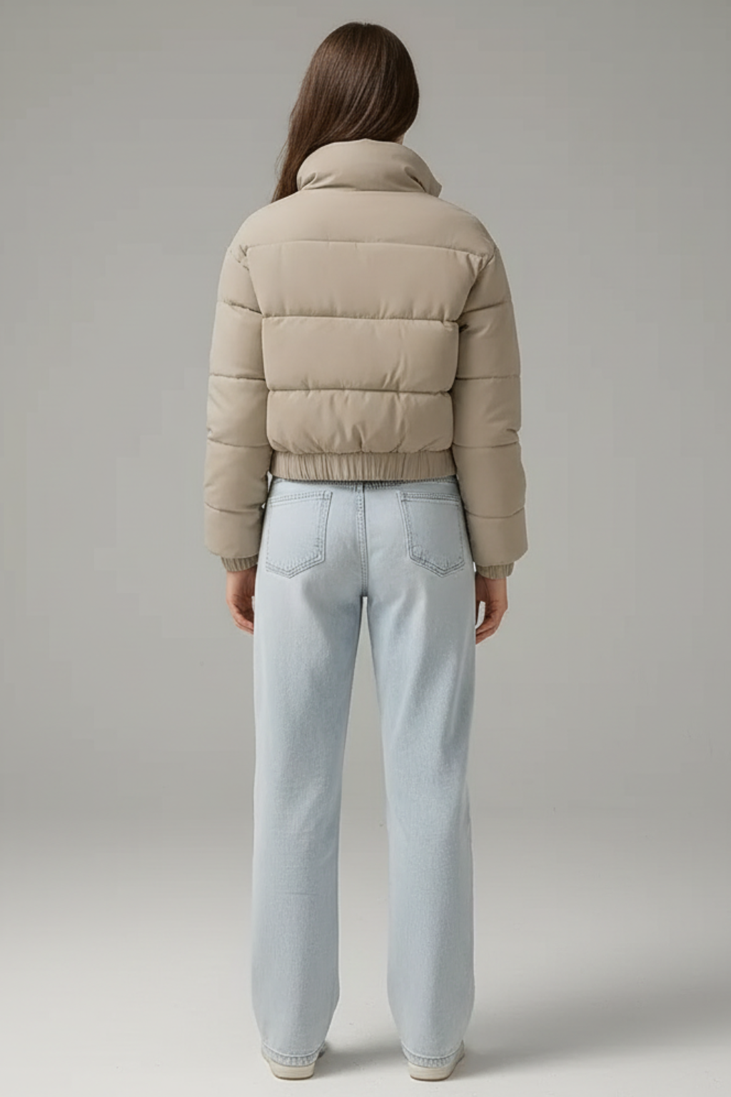 Damen Cropped Pufferjacke Warme Wattierte Kurze Winterjacke