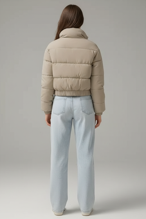 Damen Cropped Pufferjacke Warme Wattierte Kurze Winterjacke