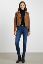 Marke Damen Bikerjacke Wildlederimitat mit Reißverschluss — Image 4
