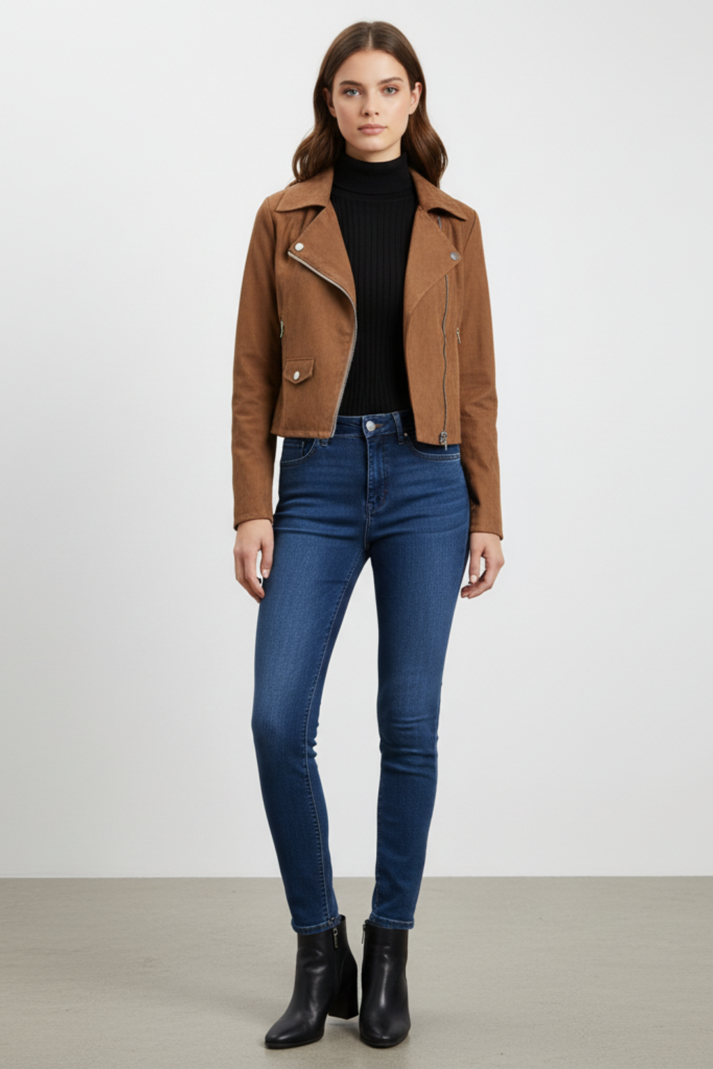 Marke Damen Bikerjacke Wildlederimitat mit Reißverschluss — Image 4