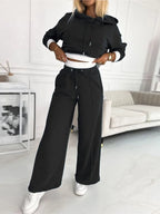 Marke Damen Hoodie-Set mit weitem Bein und Kordelzug, Grau — Image 3