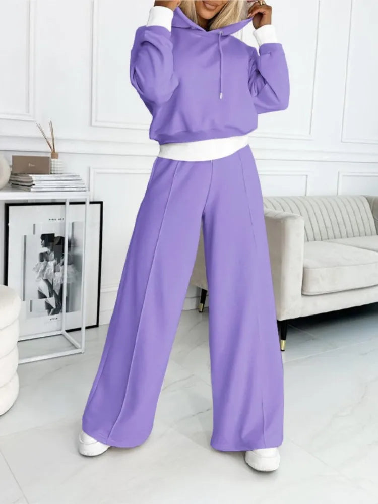 Marke Damen Hoodie-Set mit weitem Bein und Kordelzug, Grau — Image 5