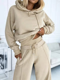 Marke Damen Hoodie-Set mit weitem Bein und Kordelzug, Grau — Image 9