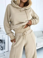 Marke Damen Hoodie-Set mit weitem Bein und Kordelzug, Grau — Image 9