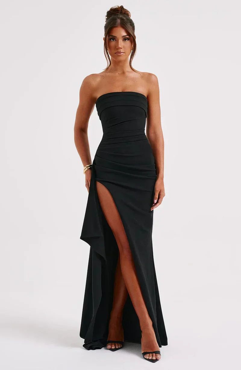 Elegantes Damen Abendkleid Trägerlos Maxikleid mit Schlitz Blau Schwarz — Image 10