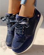 Velora Damen Sneaker Glitzer Mesh Reißverschluss Freizeit Atmungsaktiv Komfort