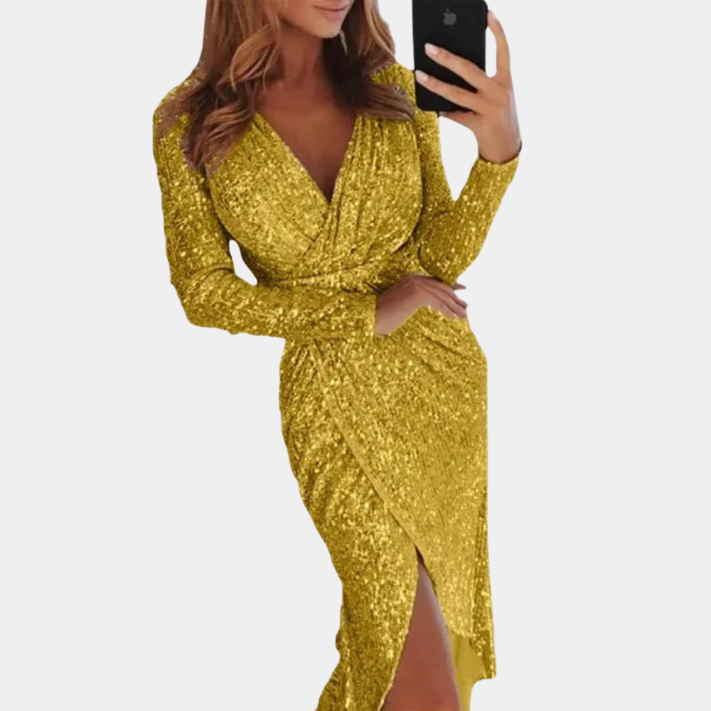 Damen Pailletten Wickelkleid in Mehreren Farben — Image 2