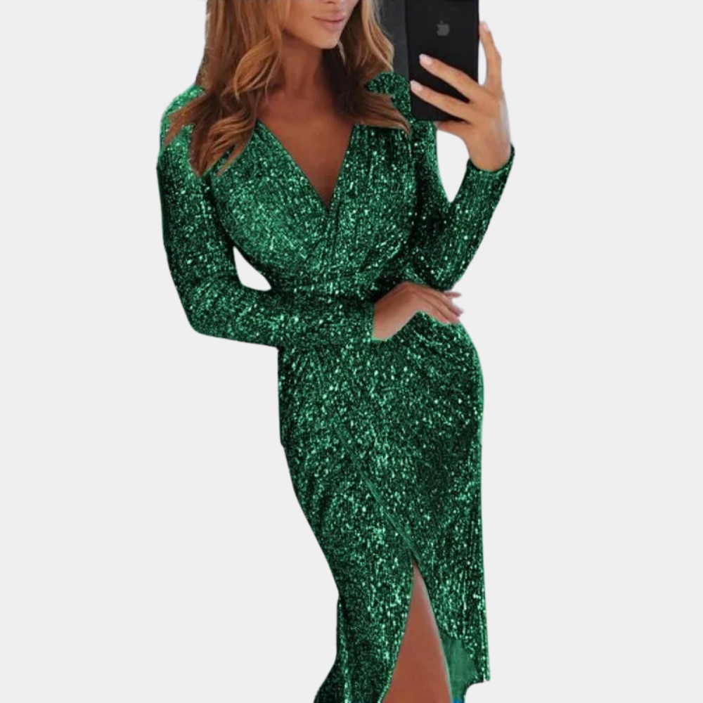 Damen Pailletten Wickelkleid in Mehreren Farben — Image 4