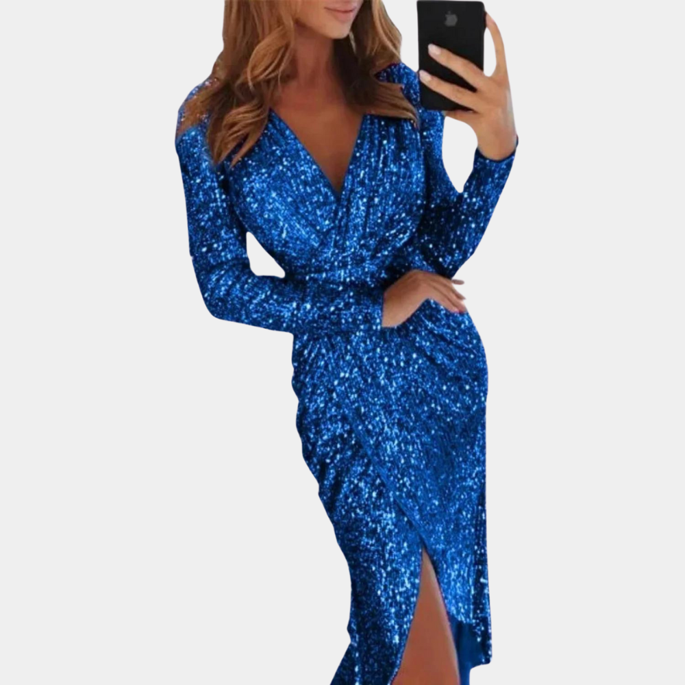 Damen Pailletten Wickelkleid in Mehreren Farben — Image 6