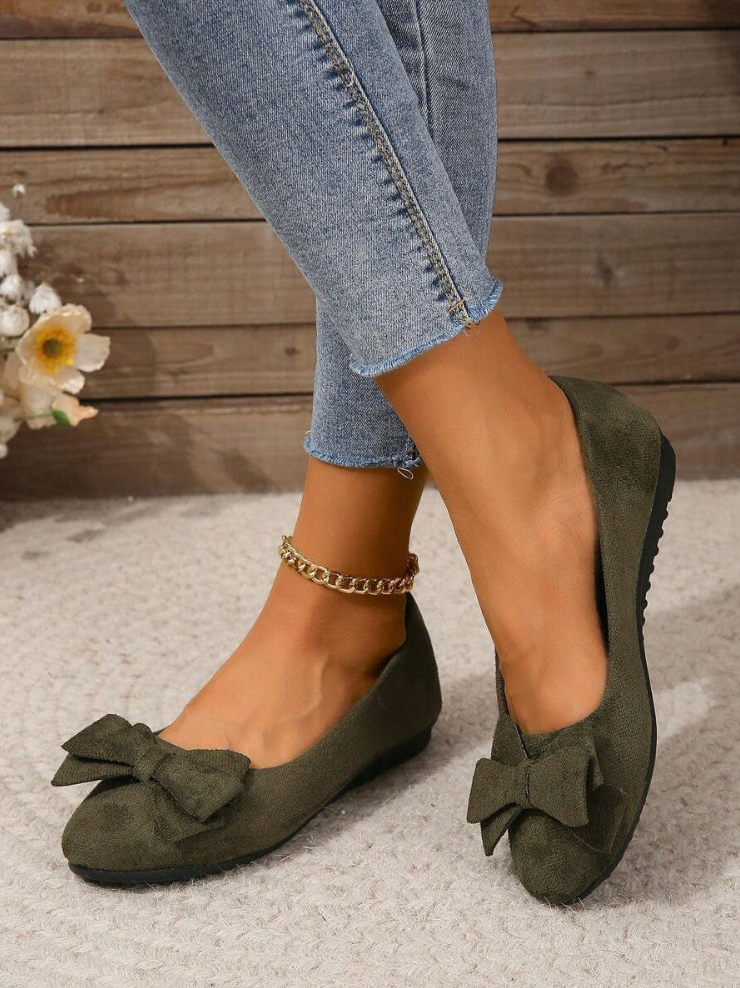 Elegante Damen Ballerinas mit Schleife in Khaki — Image 6