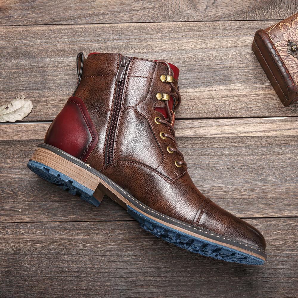 Elegante Jesolice Herren Braune Leder Stiefeletten mit Roten Akzenten und Robuster Sohle — Image 2