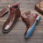 Elegante Jesolice Herren Braune Leder Stiefeletten mit Roten Akzenten und Robuster Sohle — Image 3
