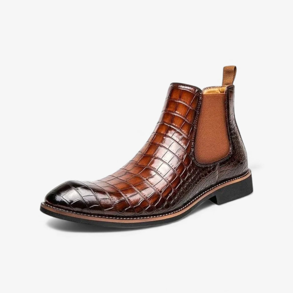 Elegante Jesolice Herren Chelsea Boots aus Leder mit Krokodil-Muster – Stylische Slip-On Ankle Dress Schuhe mit Elastischen Einsätzen — Main Image