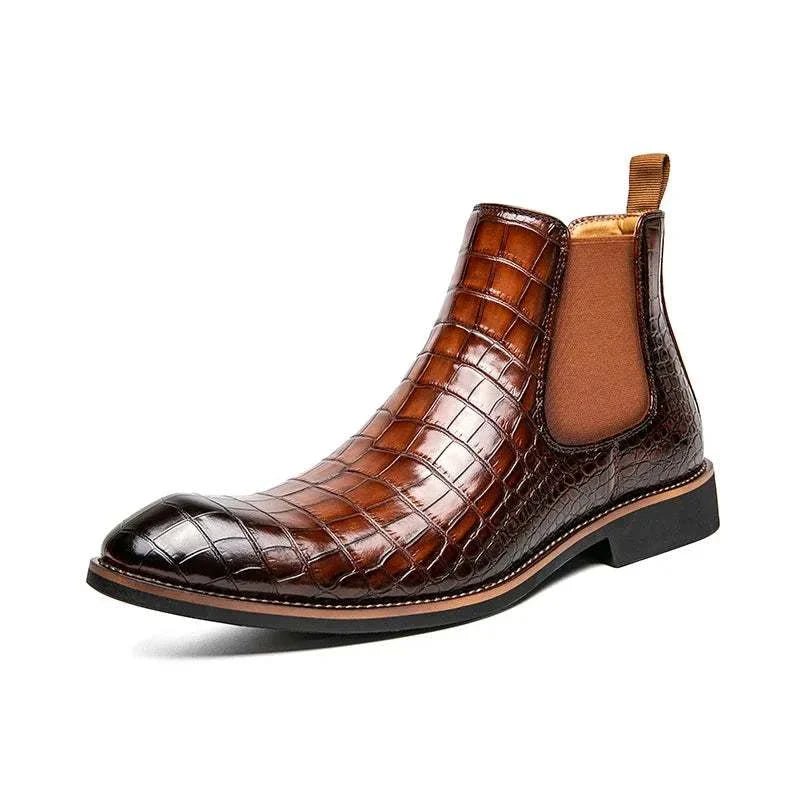 Elegante Jesolice Herren Chelsea Boots aus Leder mit Krokodil-Muster – Stylische Slip-On Ankle Dress Schuhe mit Elastischen Einsätzen — Image 10