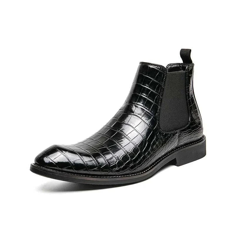 Elegante Jesolice Herren Chelsea Boots aus Leder mit Krokodil-Muster – Stylische Slip-On Ankle Dress Schuhe mit Elastischen Einsätzen — Image 11