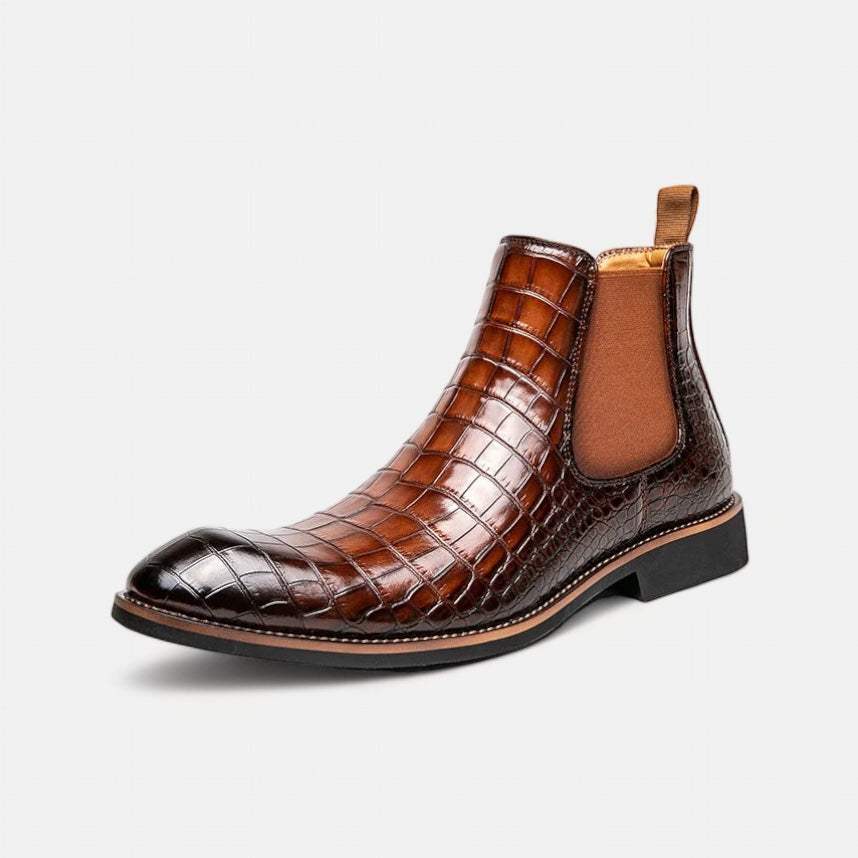 Elegante Jesolice Herren Chelsea Boots aus Leder mit Krokodil-Muster – Stylische Slip-On Ankle Dress Schuhe mit Elastischen Einsätzen — Image 2