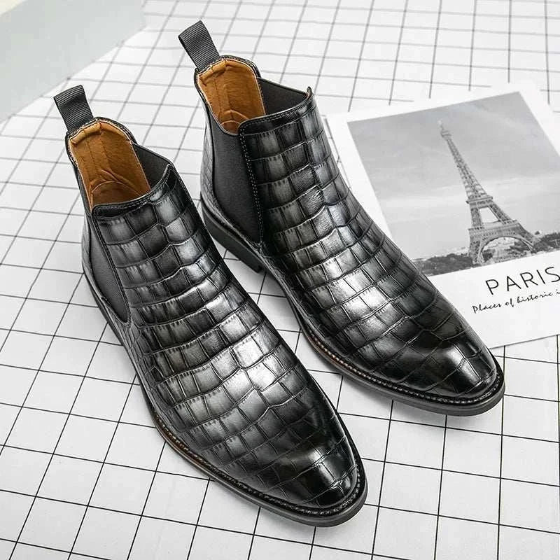 Elegante Jesolice Herren Chelsea Boots aus Leder mit Krokodil-Muster – Stylische Slip-On Ankle Dress Schuhe mit Elastischen Einsätzen — Image 3