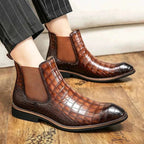 Elegante Jesolice Herren Chelsea Boots aus Leder mit Krokodil-Muster – Stylische Slip-On Ankle Dress Schuhe mit Elastischen Einsätzen — Image 6