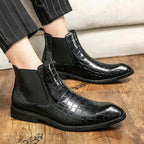 Elegante Jesolice Herren Chelsea Boots aus Leder mit Krokodil-Muster – Stylische Slip-On Ankle Dress Schuhe mit Elastischen Einsätzen — Image 8