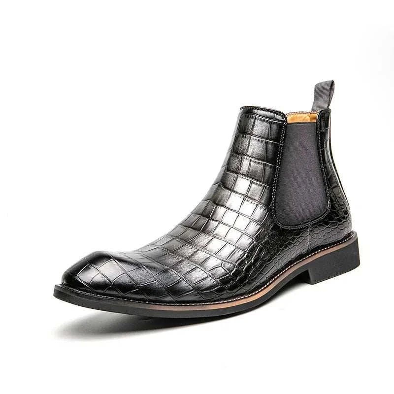 Elegante Jesolice Herren Chelsea Boots aus Leder mit Krokodil-Muster – Stylische Slip-On Ankle Dress Schuhe mit Elastischen Einsätzen — Image 9