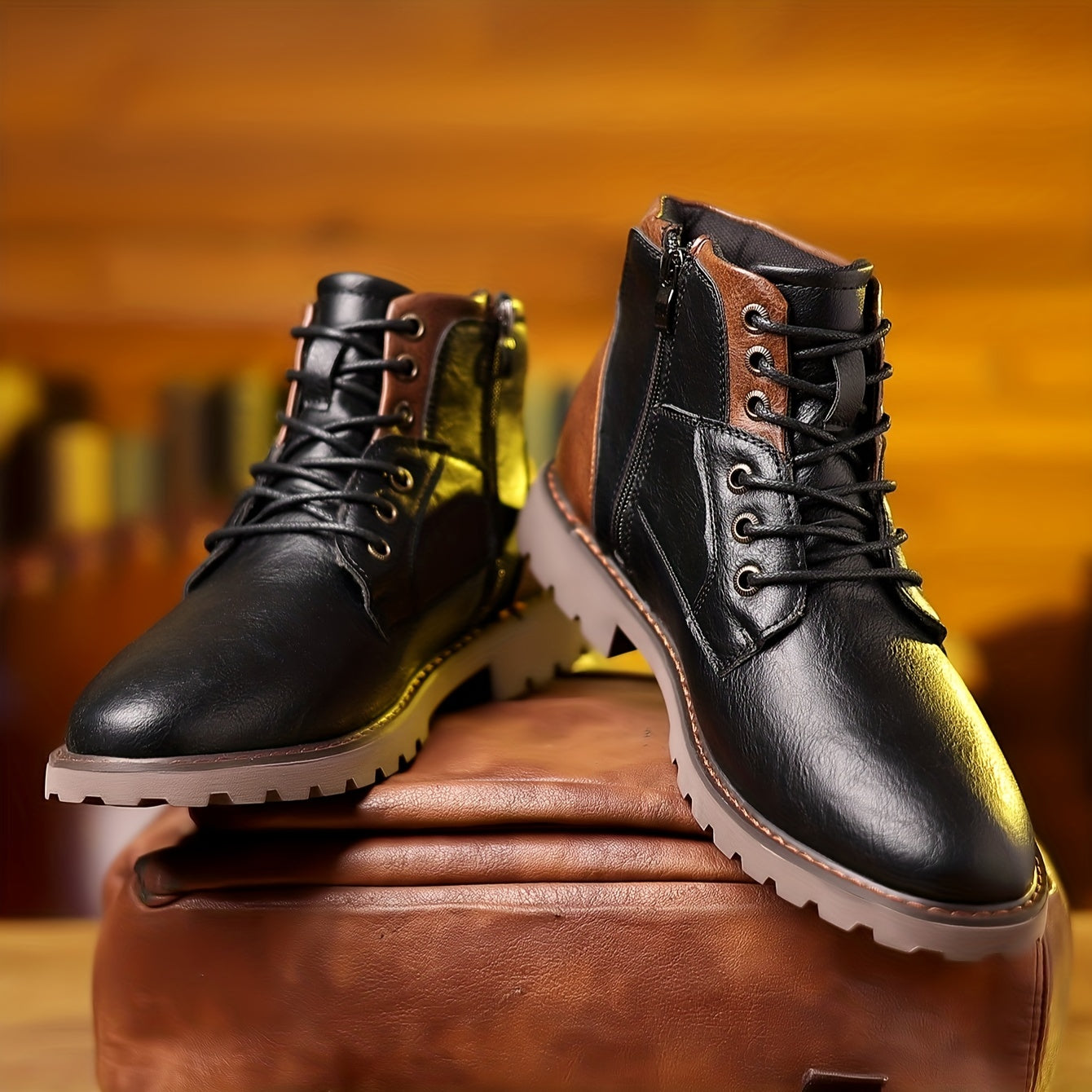 Elegante Jesolice Herren Leder Stiefeletten mit Seitenreißverschluss - Braun & Schwarz, Strapazierfähige Sohle — Image 4