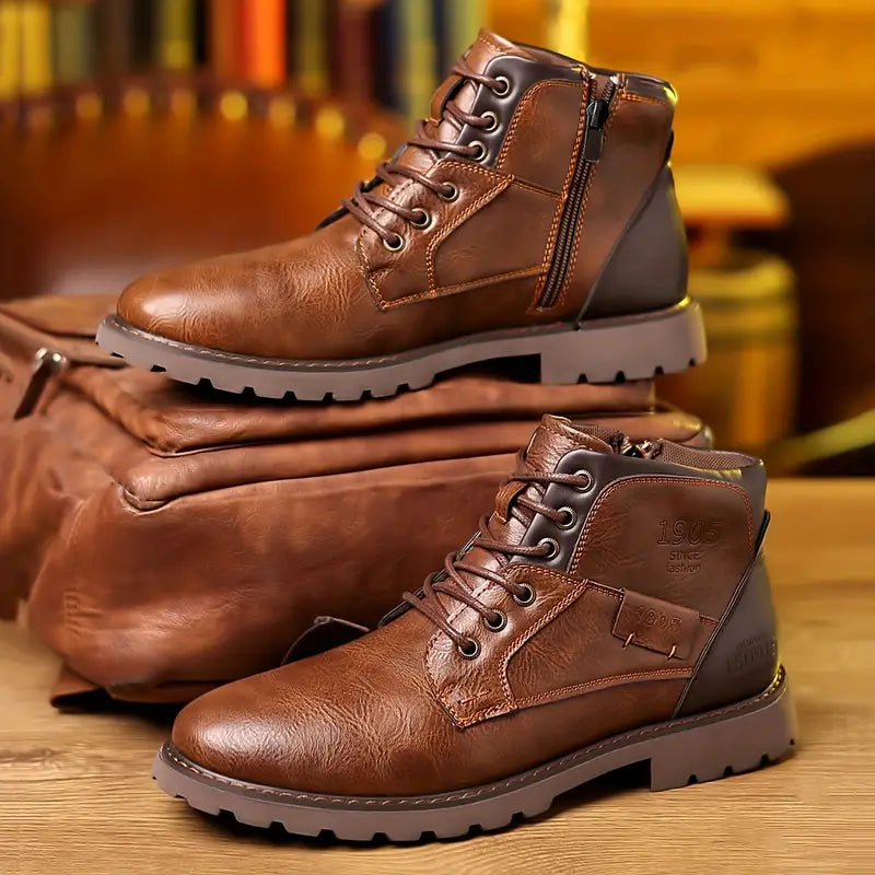 Elegante Jesolice Herren Leder Stiefeletten mit Seitenreißverschluss - Braun & Schwarz, Strapazierfähige Sohle — Image 6