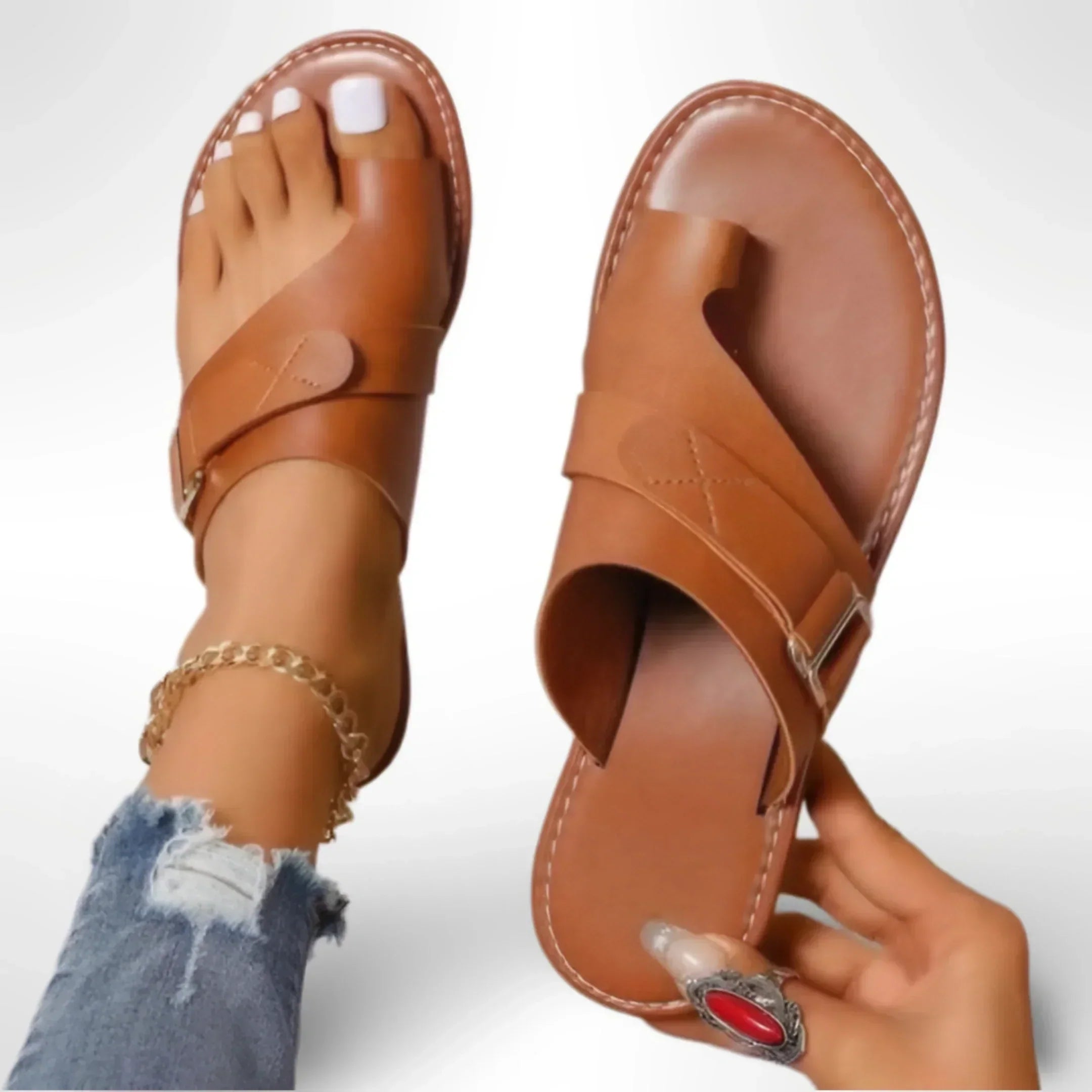 Elegante Damen Sandalen aus Leder in Weiß, Schwarz und Braun — Image 3