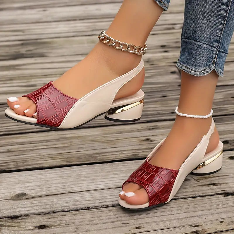 Elegante Slingback Sandalen mit Krokodil-Muster in Rot — Image 5