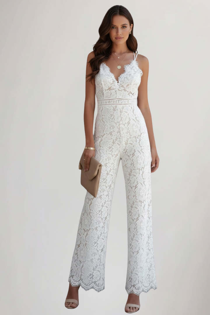 Eleganter Spitzen-Jumpsuit in Weiß — Image 2