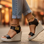 Elegante Damen Wedge Sandalen in Schwarz und Braun — Main Image