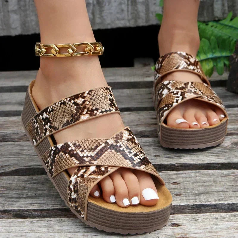 Fashion Sandals Damen Cross-Strap Sandalen in Braun, Beige, Schwarz, Schlangenleder, Creme — Image 4