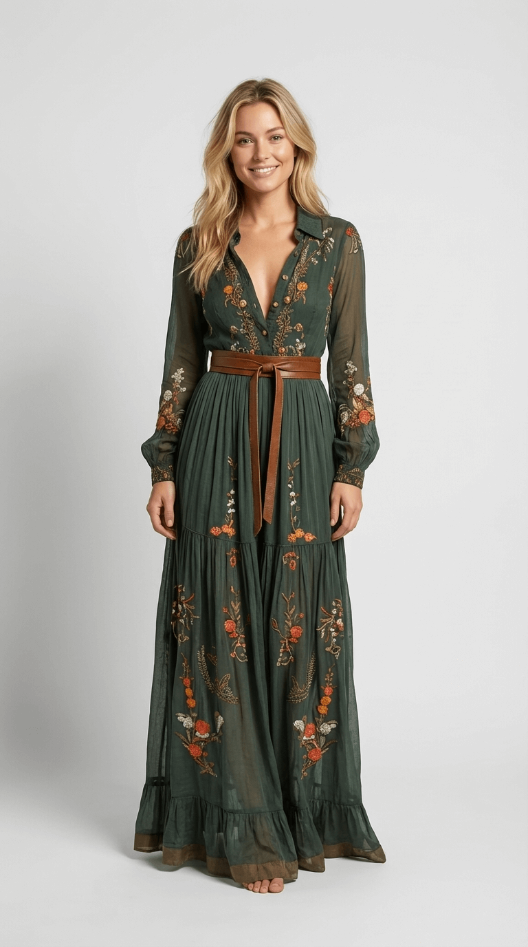 Floralia Maxikleid in Grün — Main Image