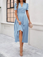 Marke Damen-Midikleid mit V-Ausschnitt und Puffärmeln — Image 29