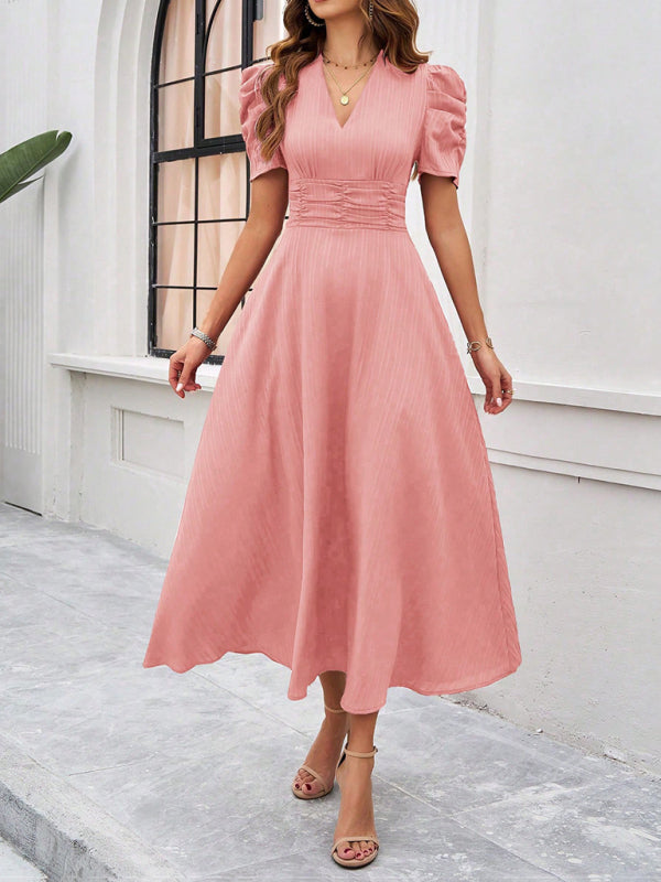 Marke Damen-Midikleid mit V-Ausschnitt und Puffärmeln — Image 4