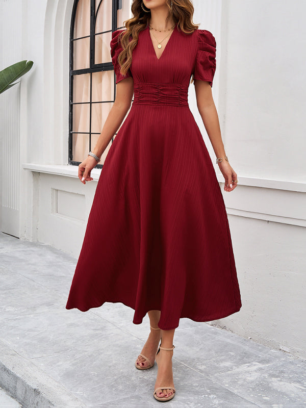 Marke Damen-Midikleid mit V-Ausschnitt und Puffärmeln — Main Image