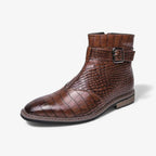 Jesolice Herren Ankle Boots aus Leder mit Krokodil-Muster – Stylische Schnallen-Stiefel für Business und Freizeit, Elegante — Main Image
