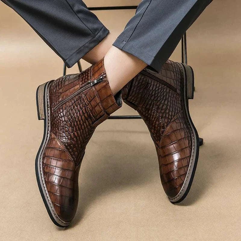 Jesolice Herren Ankle Boots aus Leder mit Krokodil-Muster – Stylische Schnallen-Stiefel für Business und Freizeit, Elegante — Image 11