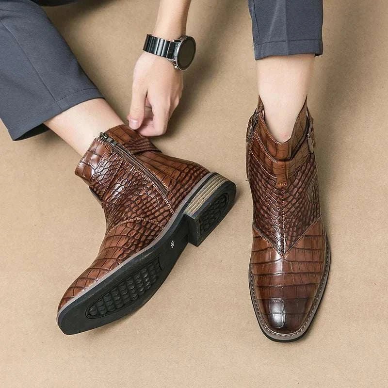 Jesolice Herren Ankle Boots aus Leder mit Krokodil-Muster – Stylische Schnallen-Stiefel für Business und Freizeit, Elegante — Image 13