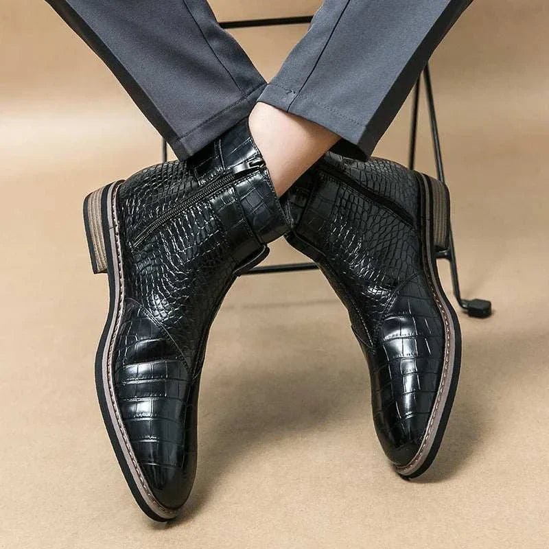 Jesolice Herren Ankle Boots aus Leder mit Krokodil-Muster – Stylische Schnallen-Stiefel für Business und Freizeit, Elegante — Image 15